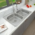 thumbnail image 3 of Sinber 33" x 22" x 5.5" Drop In Double Bowl Kitchen Sink with 18 Gauge 304 Stainless Steel Satin Finish MT3322D-ADA-OL (Sink Only), 3 of 14