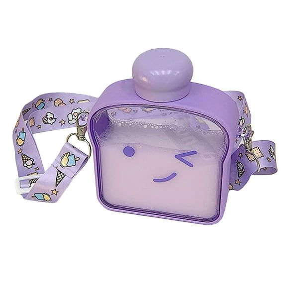 AYYUFE 380ml Water Bottle Leak-proof Large Capacity Plastic Cute Expression Flat Water Bottle for Girls