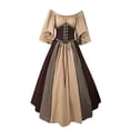 thumbnail image 1 of Robes pour Femmes Mode Rétro Collision Slim Manches Volantes Costumes d'Halloween Grandes Ourlets Robes une Épaule, Vert Foncé/3TG, 1 of 4