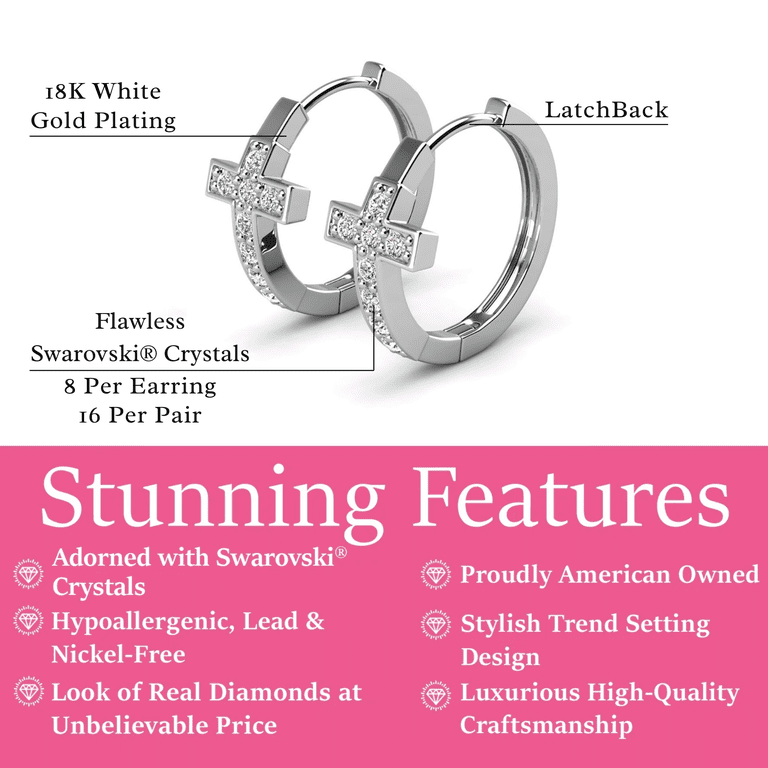 Cate & Chloe Danielle 18k White Gold Plated 18mm Hoop Cross