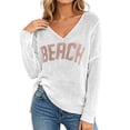thumbnail image 3 of Beach Cover Ups for Women Letter Print Long Sleeve Sweater Crew Neck Split Hem Crochet Jumper Top Beach Outfits for Women, 3 of 7