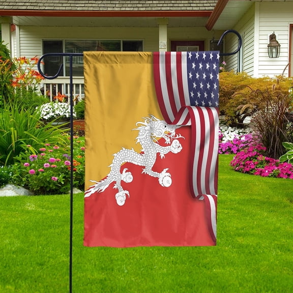 Waving American Bhutanese Bhutan USA Friendship Patriotic Proud Garden Flag, Double-Sided Outdoor Yard Decor 11.5 x 17.5 Inch