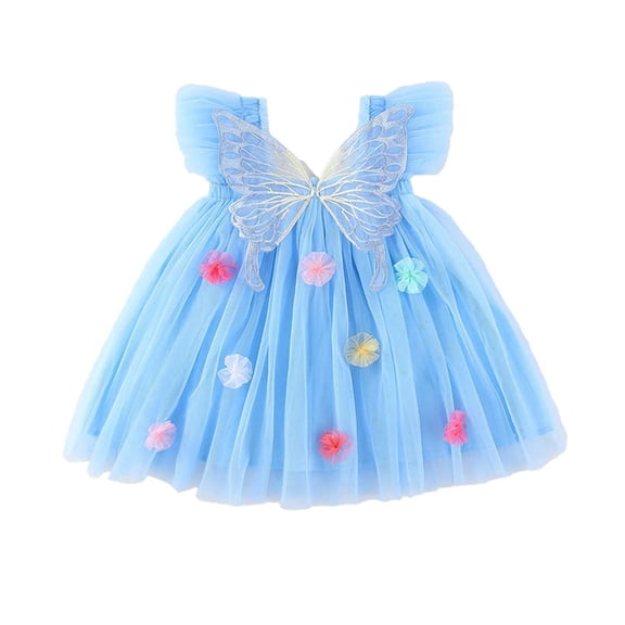 Hiijoy Toddler Girls Sleeveless Layered Tulle Dress With Butterfly Wing, Sizes 12M-5T