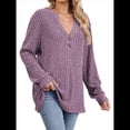 thumbnail image 3 of Camisa Henley de Larga para Mujer, Cuello en V, Suéteres Casuales Elegantes, Ropa de Moda para Otoño. Rojo Púrpura XXL, 3 of 10
