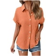 thumbnail image 3 of Fesfesfes Women's Daily T-shirt Solid Color Chest Pocket Turndown Collar Tops with Buttons Summer Fashion Short Sleeve Foldable Blouse(Orange,2XL), 3 of 6
