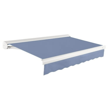 Awntech 12 Ft Key West Right Motorized Heavy Duty Patio Retractable Awning with Cassette (144in x 9.38in x 120in), Dusty Blue