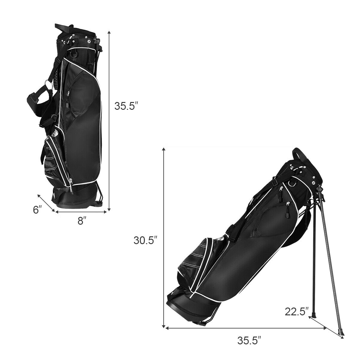 Gymax Black Golf Stand Cart Bag Club with Carry Organizer Pockets