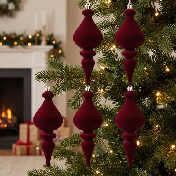 shcqptf Burgundy Flocked Christmas Ball Ornament Set for Tree and Holiday Decor and Gift