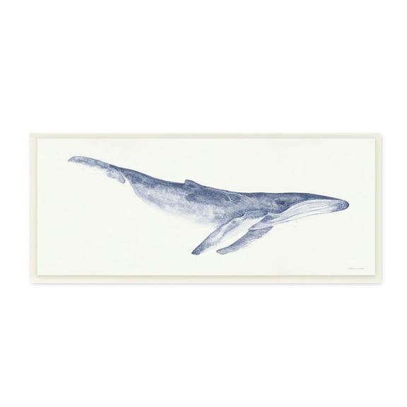 The Stupell Home Decor Collection Blue Whale Watercolor Illustration Wall Plaque Art, 7 x 0.5 x 17