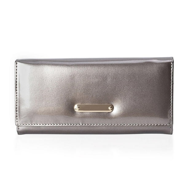 Shop LC Silver Patent Faux Leather Wallet Fashion Clutch Bag Handbag