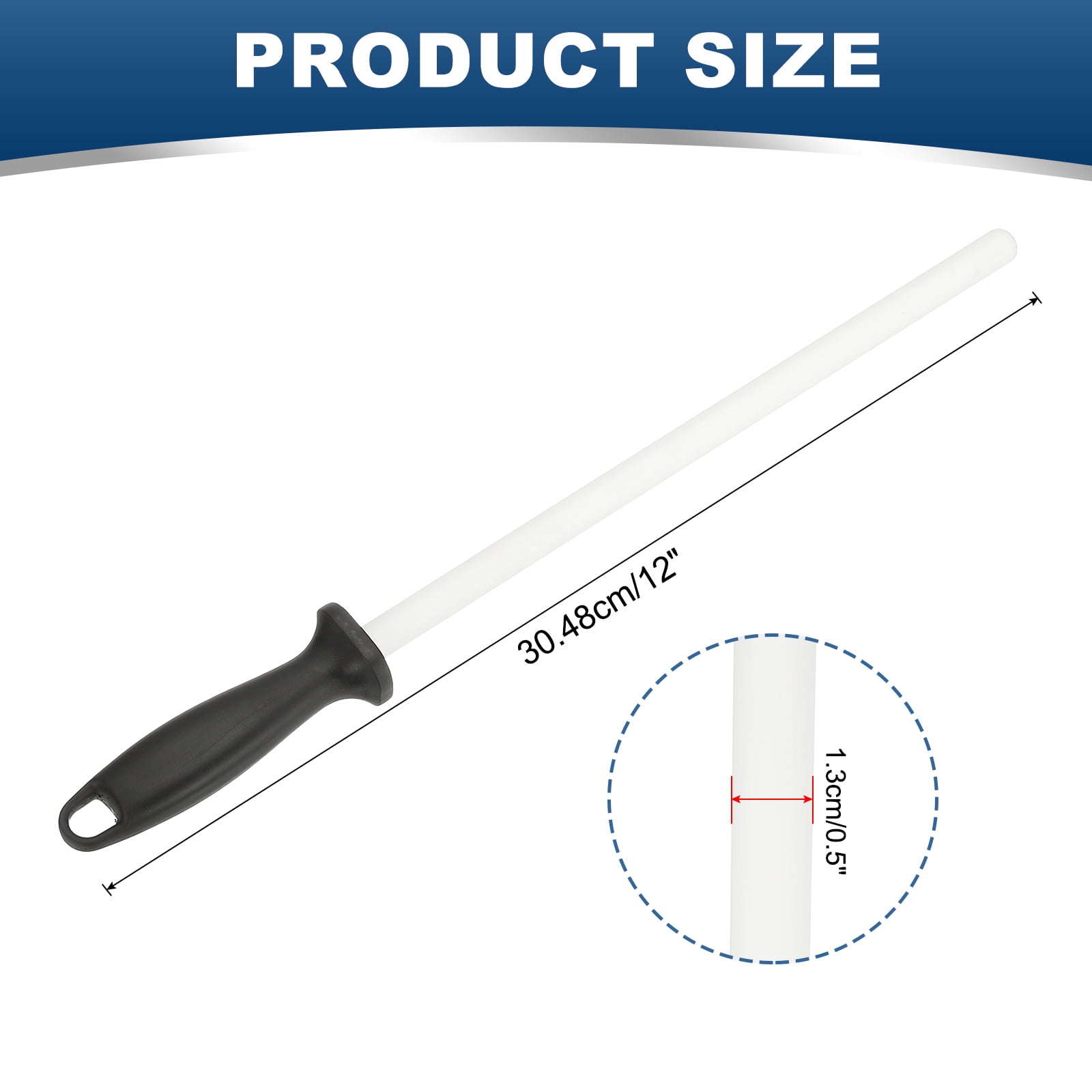 12 Inch Ceramic Knife Sharpener Honing Rod, High Hardness Sharpening Rod Knife Sharpener Steel White