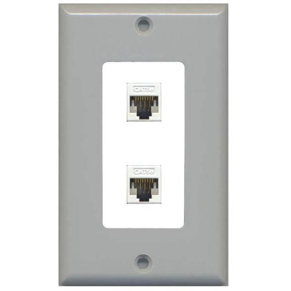 RiteAV Decorative 1 Gang 2 Port Cat5e Wall Plate - Gray/White