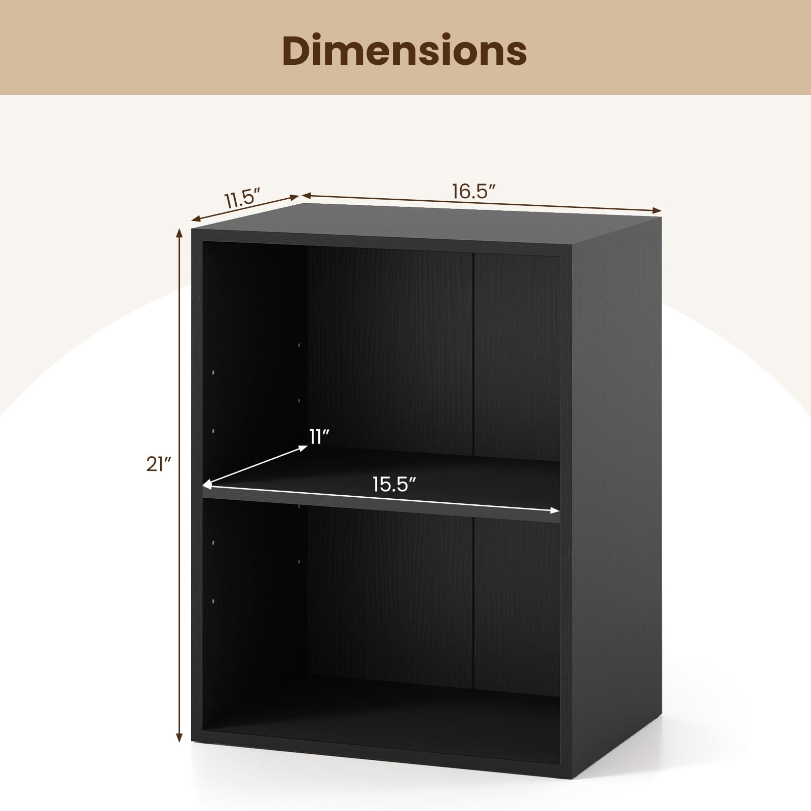 Costway 2-Cube Bookcase with 5-Position Adjustable Shelf, Anti-Toppling Kits for Study Black