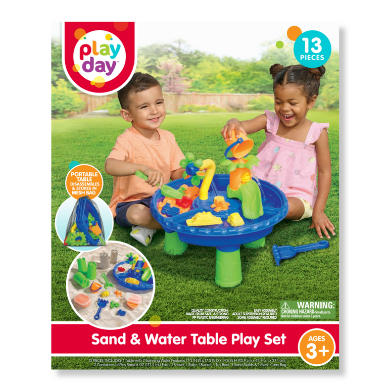 Play Day Kids Building Water and Sand Table 13-Piece Outdoor