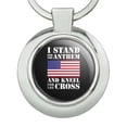 thumbnail image 3 of I Stand For The Flag Kneel Cross USA American Flag Patriotic Keychain Classy Round Chrome Plated Metal, 3 of 5