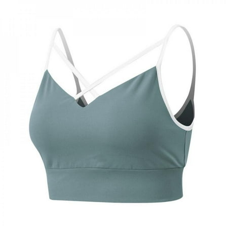 

Fantadool Women s Beautiful Back Fitness Bra Breathable Sweat-Absorb Front Stripe Cross Shockproof Sag-Proof Nylon Bralette