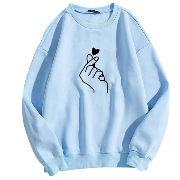 Vedolay Long Sleeve Blouses for Women Long Puff Sleeve Sweatshirt Tops Loose Blouse Blue,L