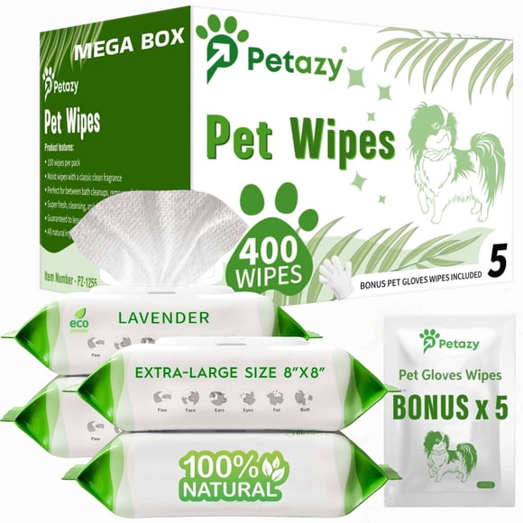 Toallitas para perros Petazy 400 para patas, glúteos, orejas y ojos