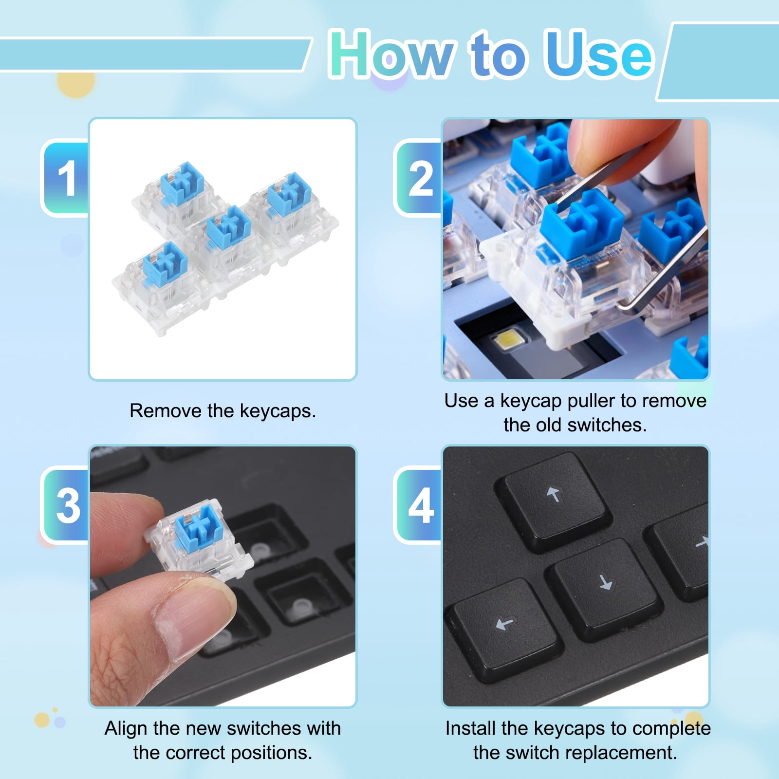 Uxcell 36Pcs Keyboard Switches (3-Pin 45gf Pink) - Accurate