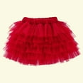 thumbnail image 4 of AJTQTH Skirt for Girls Summer Elastic-Waisted Solid Color Mesh Short Skirts Layered Lightweight Comfy Cute Mini Skirt for Home Street School Party Red 5-6Years, 4 of 4