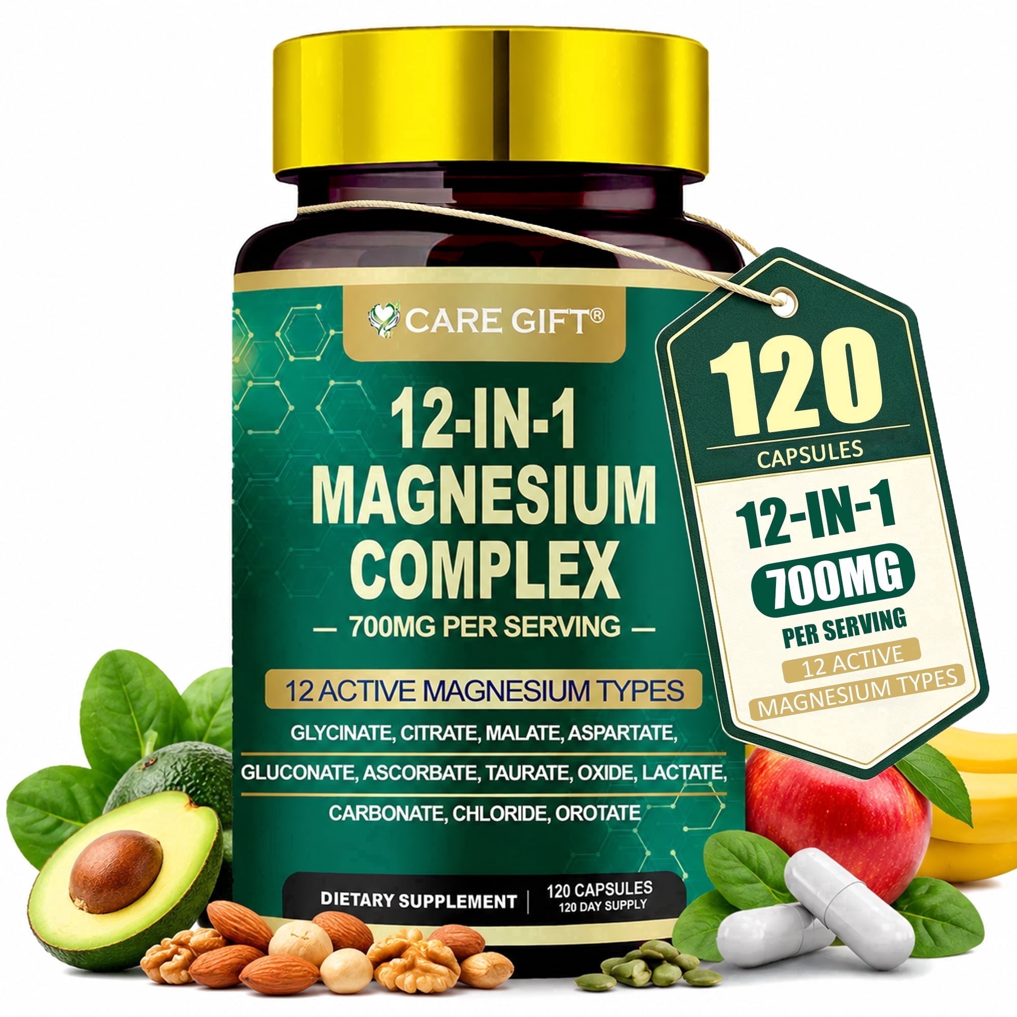 Magnesium Complex 700mg 12 in 1 Magnesium Supplement Multi-Source Magnesium w/ Glycinate Citrate Malate Oxide Taurate Aspartate Orotate Magnesium Relaxation, Muscle, Heart Support, 120 Capsules
