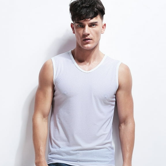 adviicd Men Tops Fashion Men'S Tank Tops Men's Mesh Fishnet Fitted Sleeveless Muscle Top White L