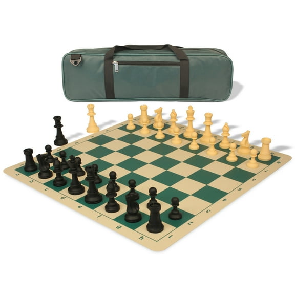 Standard Club Carry-All Silicone Chess Set Black & Camel Pieces with Silicone Board - Green