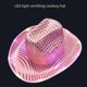 thumbnail image 3 of Sombrero de mezclilla luminoso con lentejuelas occidentales, sombrero de vaquera con ala de lentejuelas iluminada, sombrero de fieltro con tiara LED para mujer, disfraz de Halloween para despedidas, 3 of 4