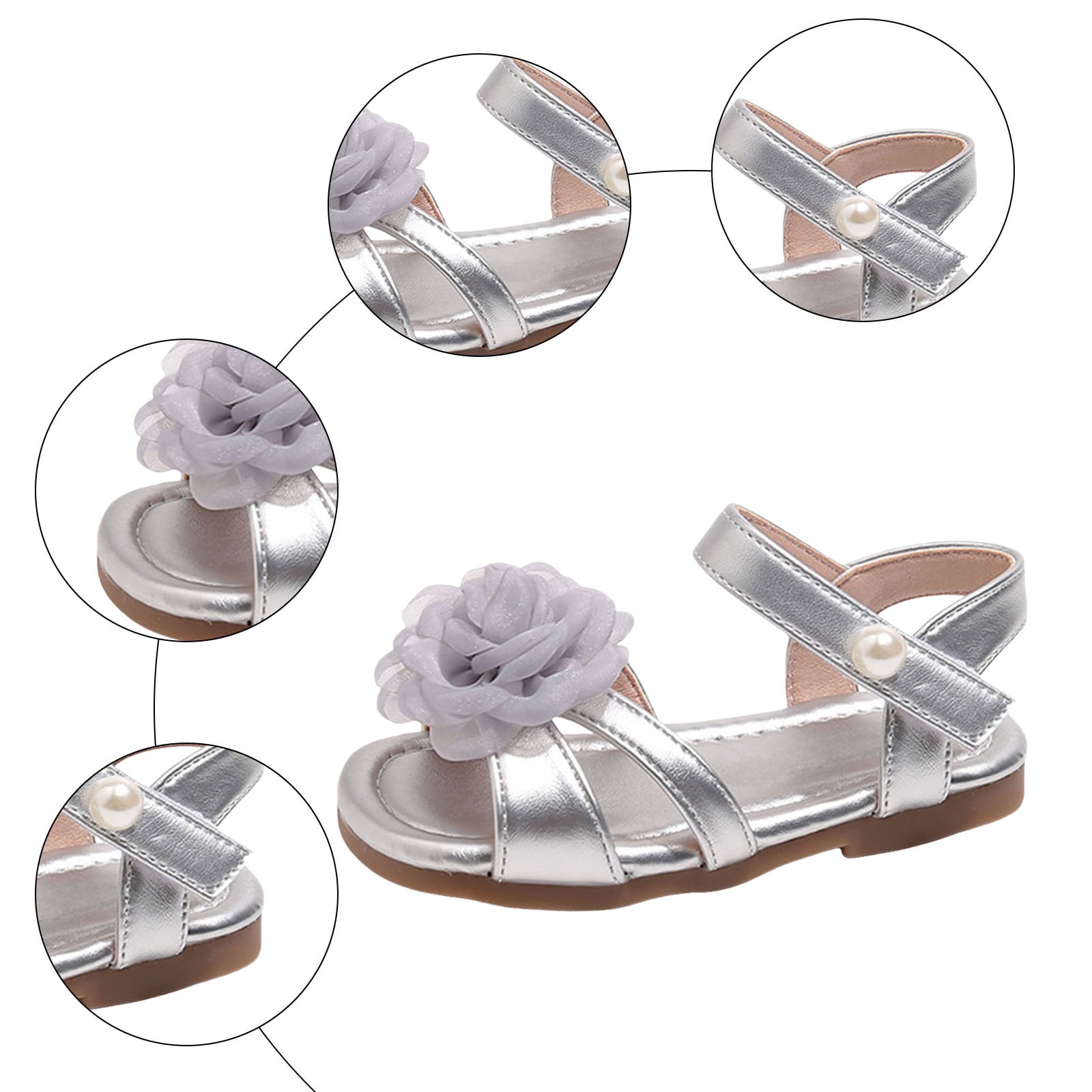 enyan Girls Sandals Open-Toe Summer Outdoor Unisex Child Sport Sandals Athletic Lightweight Sandals For Children,Silver,Size 6.5