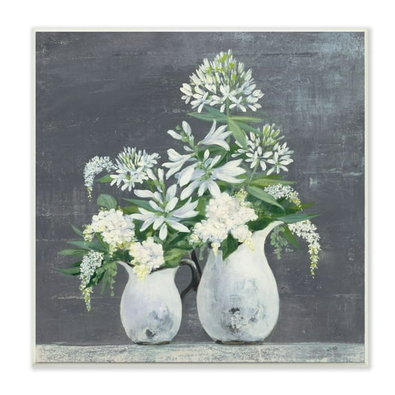 Stupell Industries White Flowers Blue Green Painting Wall Plaque Art by Julia Purinton