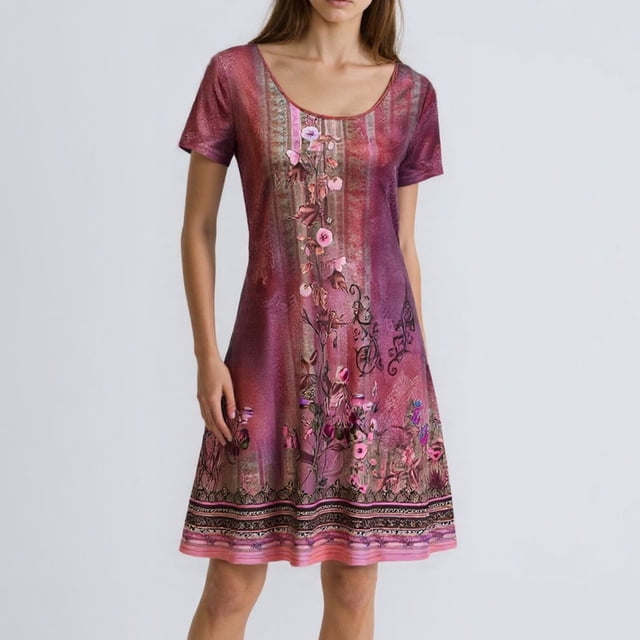WILLBEST Fondos para Vestidos Mujer Vestido de Verano Floral Bohemio de Manga Corta con Cuello Redondo para Mujer Grande