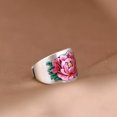 thumbnail image 6 of HOOUN Pure S990 Fine Silver Band Men Women Gift Lucky Enamel Peony Flower Ring, 6 of 7