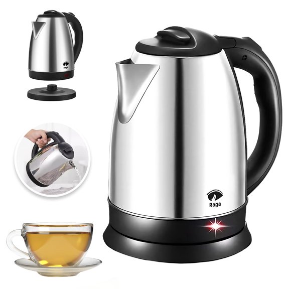 RagaBasics, Tetera Eléctrica de 1.8 Litros, Hervidor de Agua de Acero inoxidable, Apagado Automático 900W