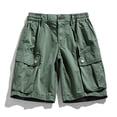 thumbnail image 2 of Multi Pockets Cargo Shorts for Men Single Button Elastic Waist Straight Leg Solid Work Hiking Outdoor Short Pants Army Green,S, 2 of 5