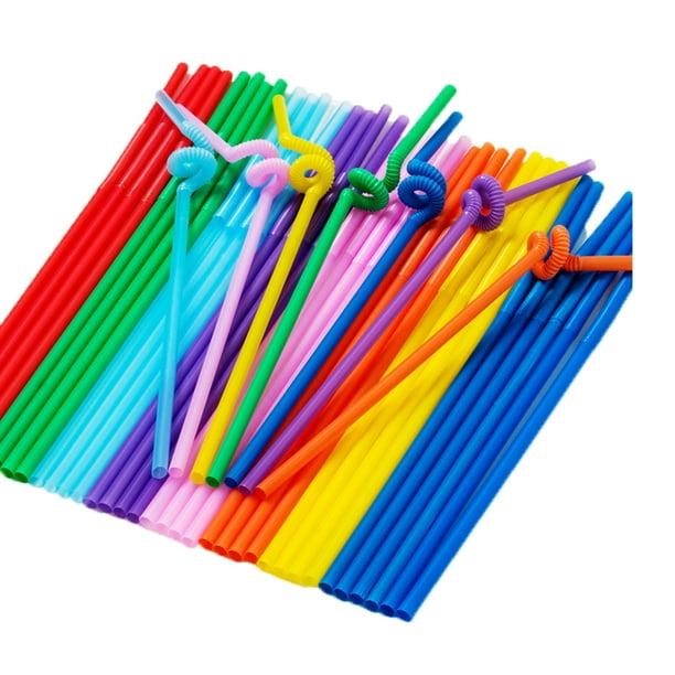 Diconna 100Pieces Neon Color Party Drinking Straws Bendable Flexible Plastic Bendy Straw