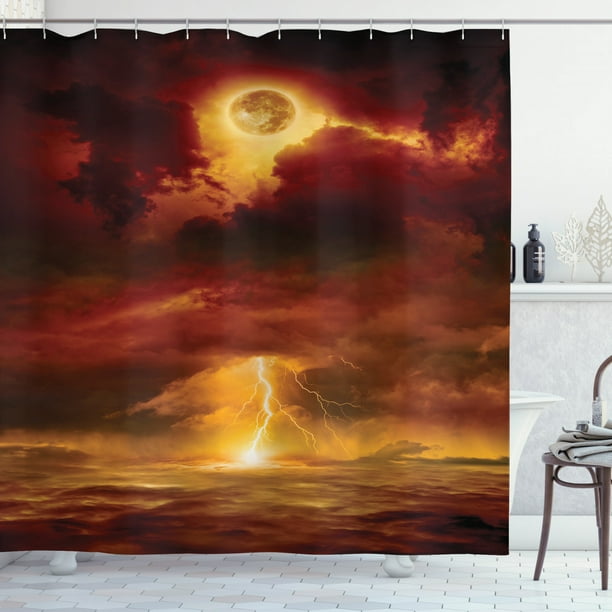Lake House Decor Shower Curtain Set, Apocalyptic Background With Storm ...