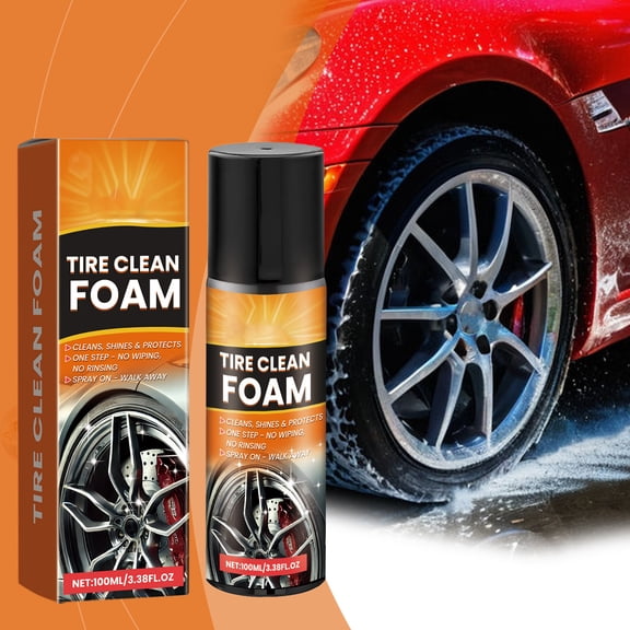 Tire Clean Foam and Wheel Care Spray, Deep Cleaning Foam for Stubborn Brake Dust and Oil Stains, Professional Shine and Protection Care Solution, 100ML 3.38 FL.OZ