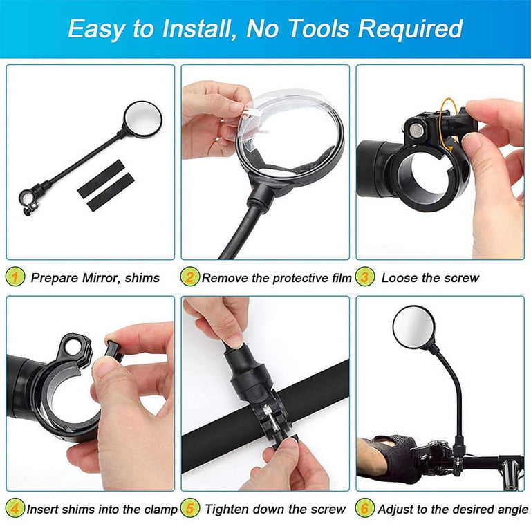 AiQInu Bicycle Rear View Mirror (2 Pack) - HD Glass, 70mm Lens, Fits 18-22mm Handlebars, 360° Adjustable