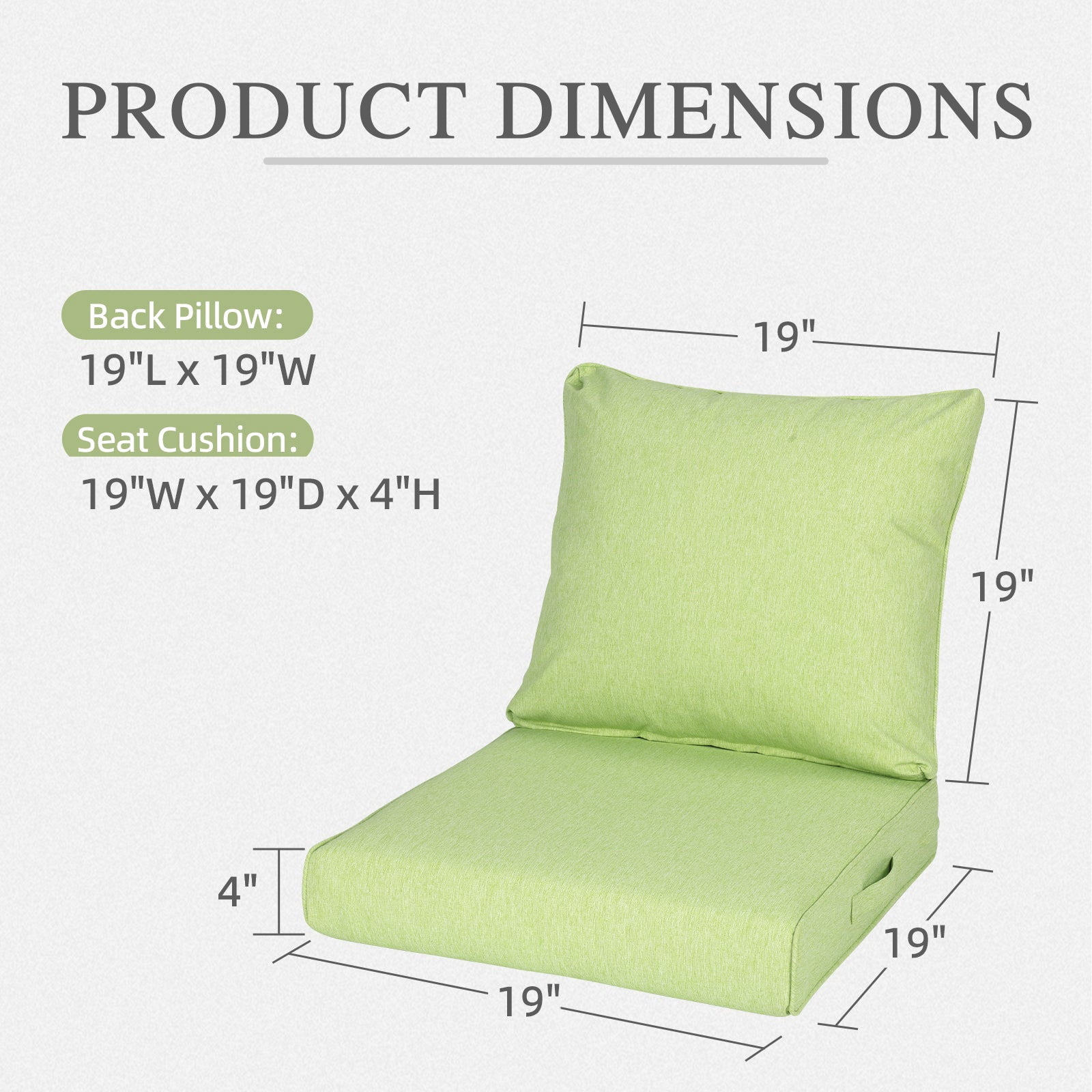 Aoodor 19" x 19" Patio Deep Seat Cushion Set, Water Resistant & Fade Resistant Outdoor Furniture Cushions with Adjustable Straps for Patio, Deck, Garden