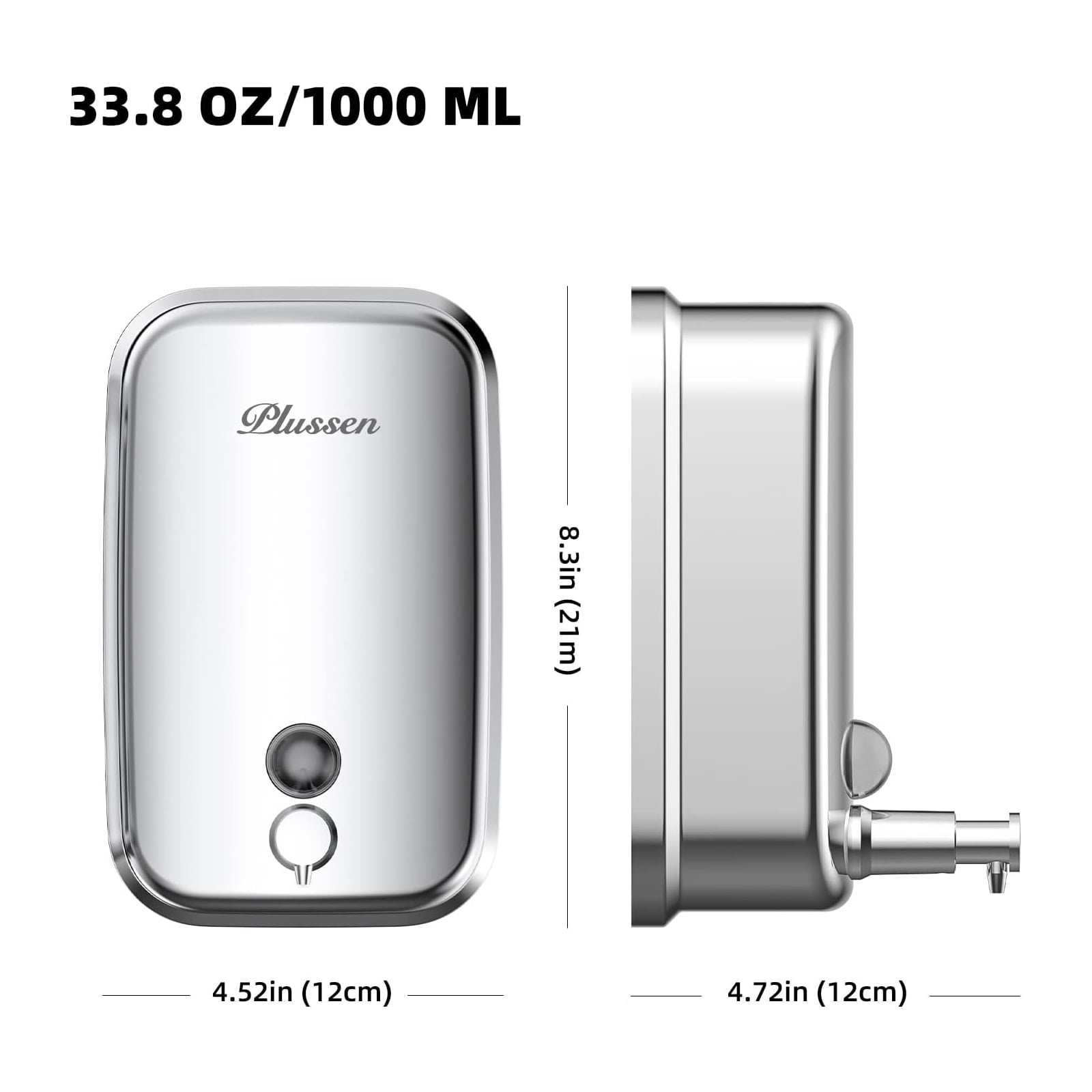 Plussen Silver Wall-Mounted Stainless Steel Commercial Soap & Lotion Dispenser, 33.8 oz