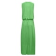 thumbnail image 4 of Pejock Women Summer Bohemian Solid Fork Opening Dress Casual Sleeveless Belt A-Line Maxi Dress Pleated Hem Swing Sun Dress Green 4XL (US Size: 16), 4 of 4