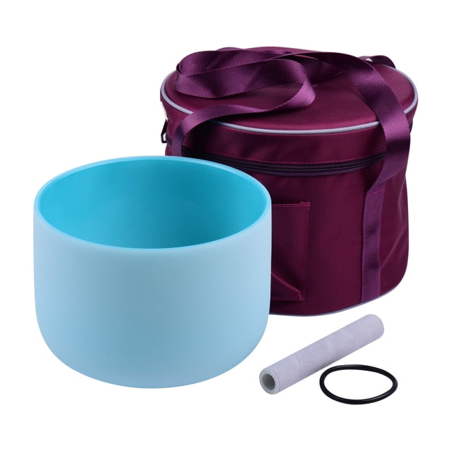 Cuenco de cuarzo de 10 pulgadas en nota G para meditación y terapia de sonido, incluye baqueta, anillo de goma y bolsa de almacenamiento, color cian. Ideal para yoga y relajación.