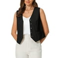 thumbnail image 1 of Chaleco sin mangas de lino para mujer INSPIRE CHIC, con botones y cuello en V, formal, negro, 1 of 5