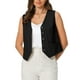 thumbnail image 1 of Chaleco sin mangas de lino para mujer INSPIRE CHIC, con botones, escote en V, formal, para trabajo, talla XL, color negro, 1 of 5