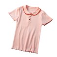 thumbnail image 4 of Camisa De Punto Mujer Verano Con Volantes Manga Corta Cuello De Muñeca Casual Top, Rosa Scienceny AP001288-02B, 4 of 7