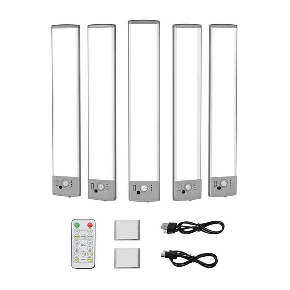 VEVOR Under Cabinet Lighting, 5 PCS, 68 LED Motion Sensor Lights, Rechargeable Battery Operated Closet Lights with Remote Control, Wireless Under Counter Light for Cabinets, Bookshelf, Stair