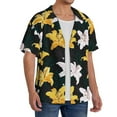 thumbnail image 4 of Xecao offers the Lilies Flowers for Men's Casual Short-sleeved Shirt, a button-up collared shirt with a pocket, perfect for beach vacations and yacht travel in the 3X-Large size., 4 of 7