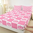 thumbnail image 3 of Feelyou Girly Pink Pumpkin Bed Sheets, Happy Sugar Halloween King Sheets, Cartoon Buffalo Plaid Sheet Set, Breathable Home Decor, 4pcs, 3 of 7