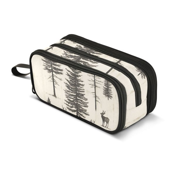 FORMRS Pencil Case with 3 Compartments Zipper Pouch, Elementary School Level and up, Black Deer