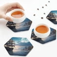 thumbnail image 7 of Pofeuu Moonlit Sea Sailboat Print Leather Coasters Set of 6, Round Cups Mugs Mat Pad for Home Kitchen Heat Resistant Drink Coasters,Hexagon, 7 of 7